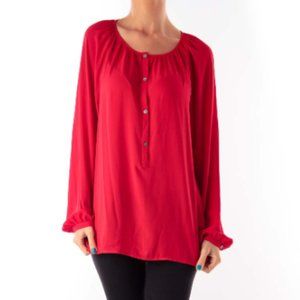 Ann Taylor Loft Women's Crepe Blouse Button Front Long Sleeve Red Size Medium